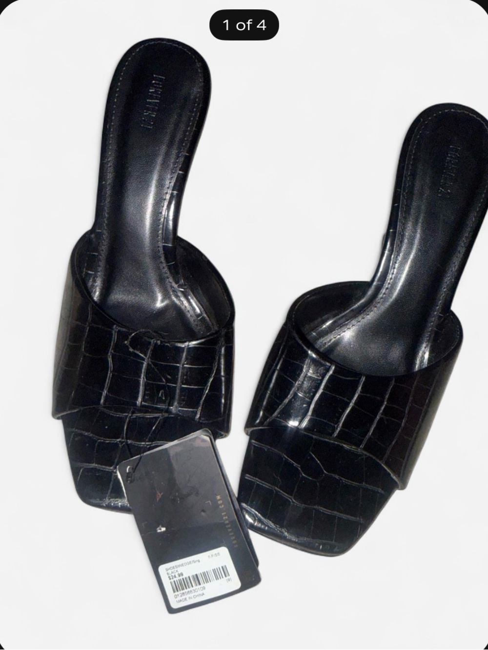 Forever 21 Black Croc-Embossed Slide Mules